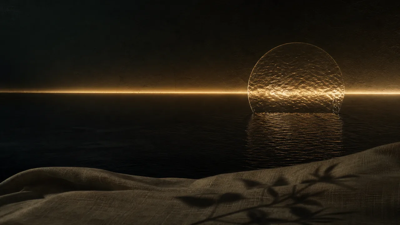 Golden dawn light refracting through water and linen